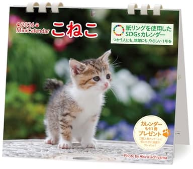 ミニカレンダー こねこ 2026（卓上・壁掛け／月めくり）猫カレンダー｜両面仕様・写真&予定表｜六曜・祝日・満月新月入り｜紙リング・SDGs対応 ([カレンダー])