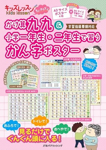 【学習指導要領対応】キッズレッスンちいサイズ かけ算九九＆小学一年生・二年生で習うかん字ポスター (キッズレッスン 学習ポスター)