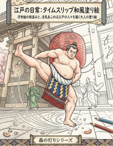 江戸の日常: タイムスリップ和風塗り絵: 浮世絵の街並みと、活気あふれる江戸の人々を描く大人の塗り絵 (森の灯り)