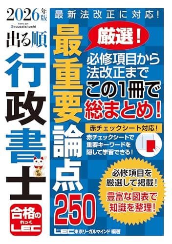 2026年版 出る順行政書士 最重要論点250【ハンディサイズ・赤シート付き】 (出る順行政書士シリーズ)